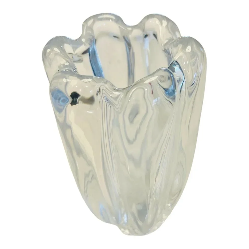 Signed Orrefors “Waterfall” Vase Edvin Öhrström 1940s Swedish Crystal MCM 8”